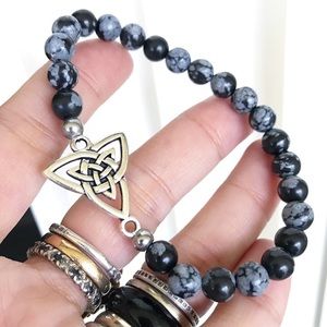 Celtic knot triquetra snowflake obsidian bracelet